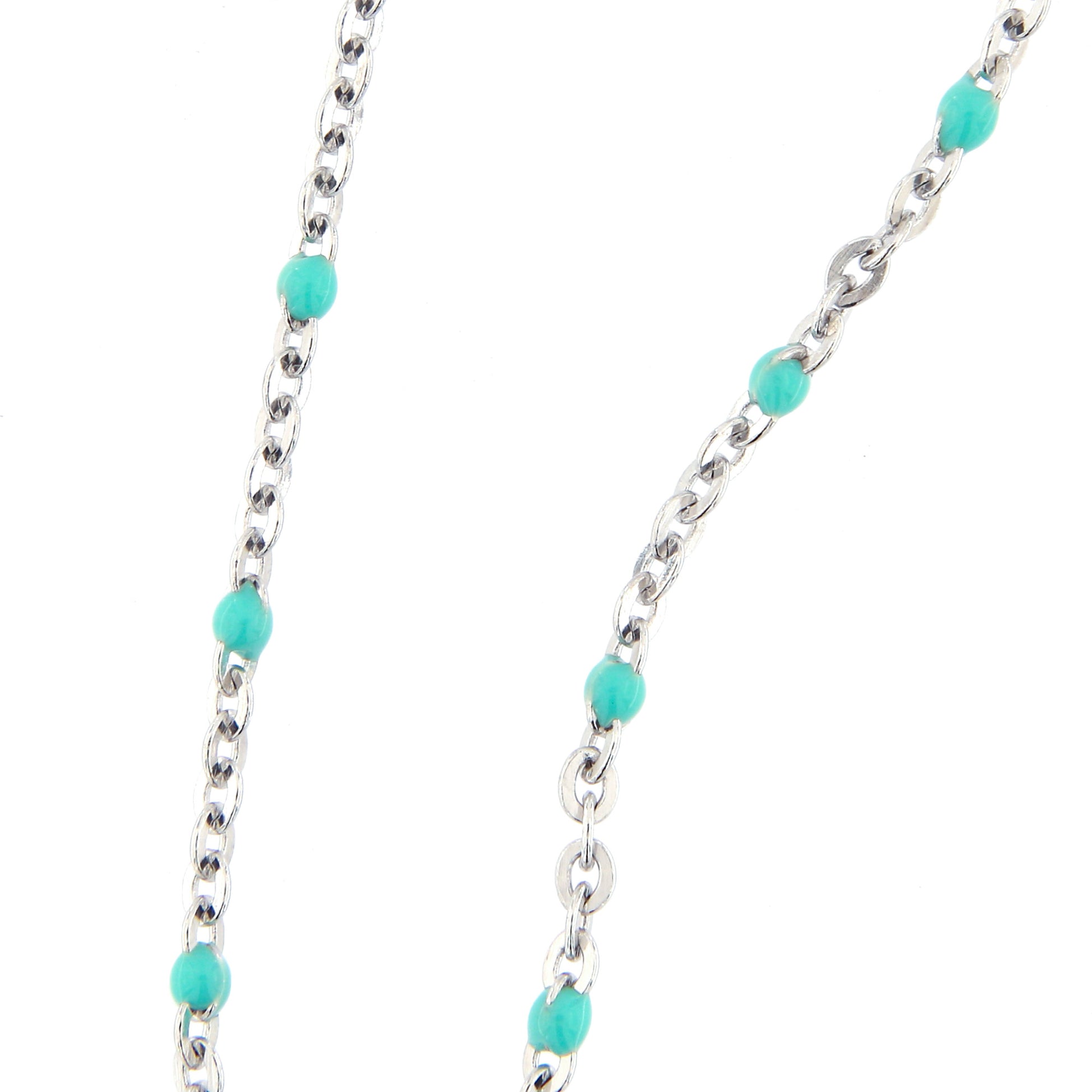 Catenina bimbo in argento 925 con elementi smaltati celesti. Lunghezza 31,5+2 cm