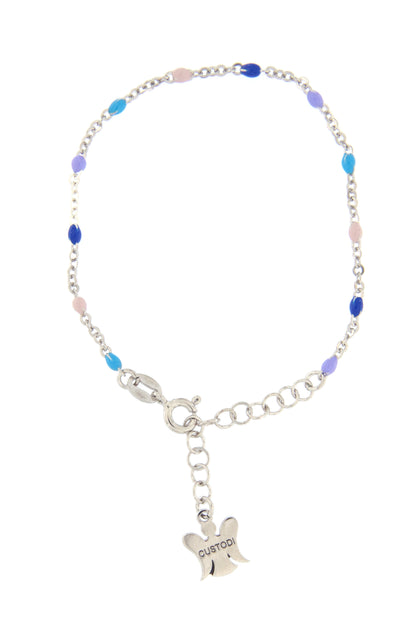 Bracciale bimbo/bimba in argento 925 con elementi smaltati colorati pastello. Lunghezza 16+3 cm