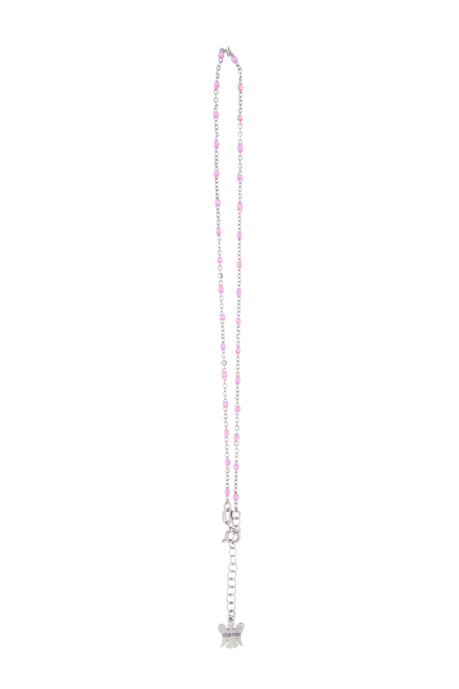 Catenina bimba in argento 925 con elementi smaltati rosa. Lunghezza 31,5+2 cm