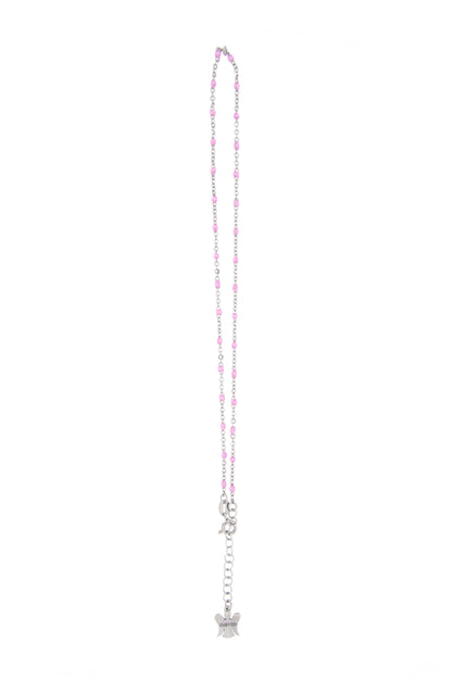 Catenina bimba in argento 925 con elementi smaltati rosa. Lunghezza 31,5+2 cm
