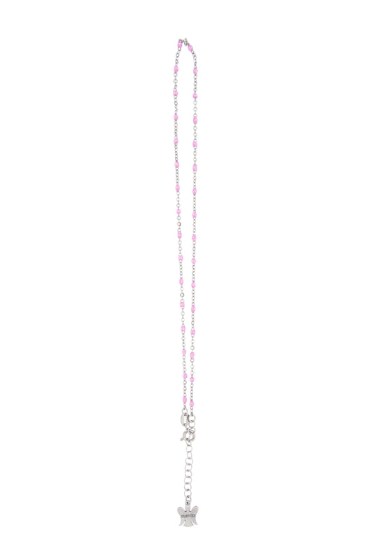 Catenina bimba in argento 925 con elementi smaltati rosa. Lunghezza 31,5+2 cm