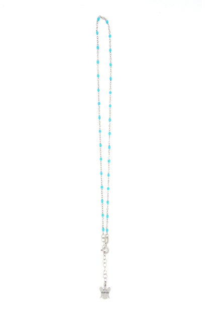 Catenina bimbo in argento 925 con elementi smaltati celesti. Lunghezza 31,5+2 cm