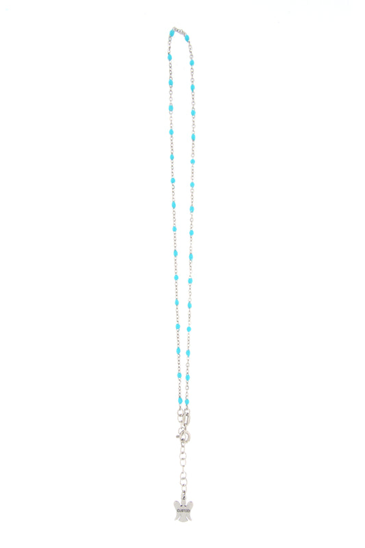 Catenina bimbo in argento 925 con elementi smaltati celesti. Lunghezza 31,5+2 cm