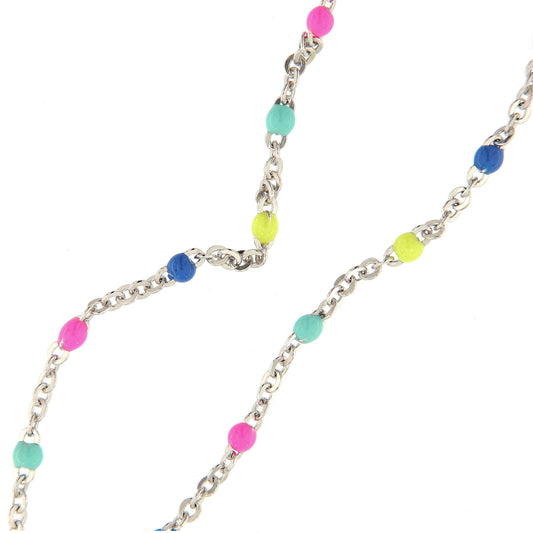 Bracciale bimbo/bimba in argento 925 con elementi smaltati colorati fluo. Lunghezza 13+3 cm