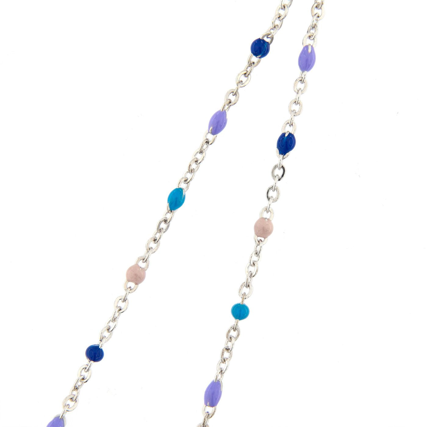 Catenina bimbo/bimba con elementi smaltati colorati pastello. Lunghezza 31,5+2 cm