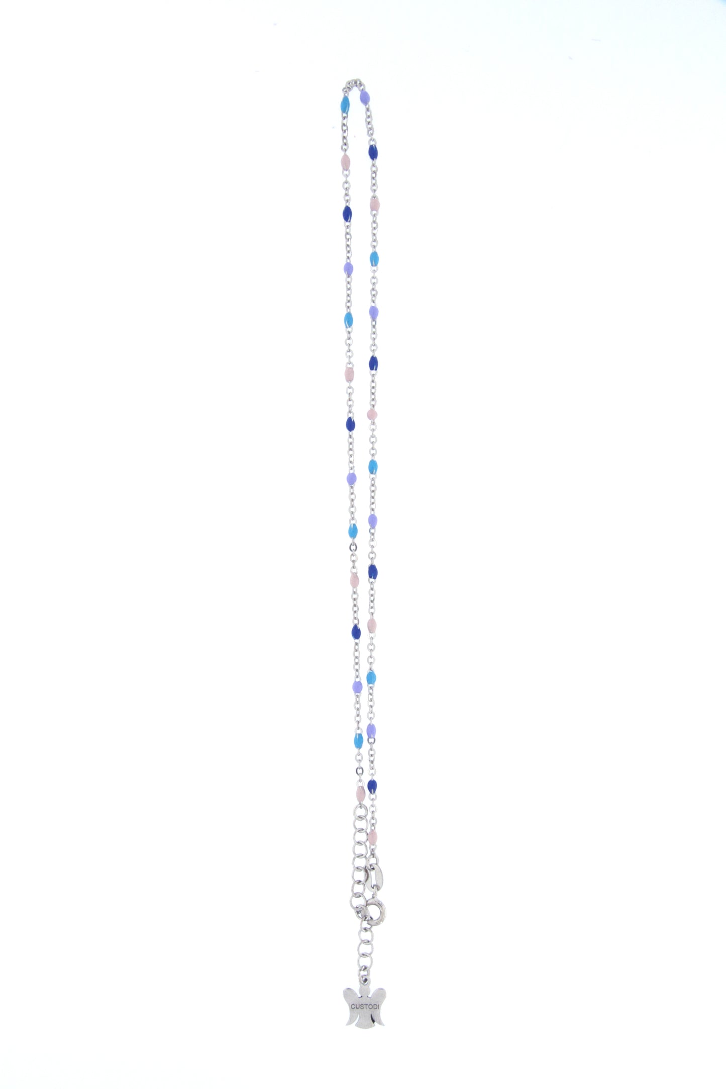 Catenina bimbo/bimba con elementi smaltati colorati pastello. Lunghezza 31,5+2 cm