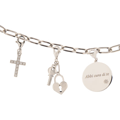 Ciondolo con incisione "Abbi cura di te" in argento 925. Diametro 2 cm