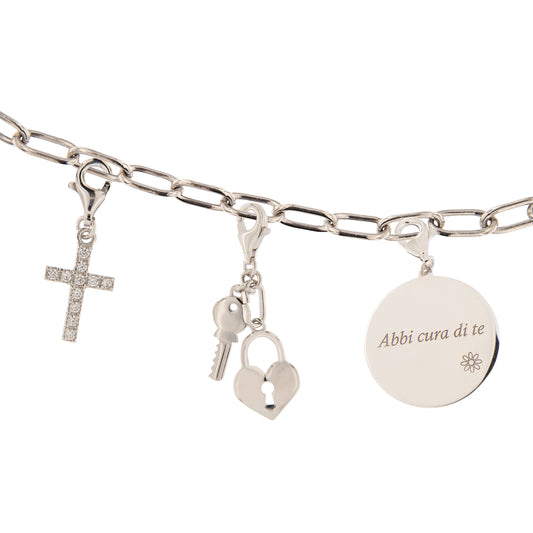 Ciondolo con incisione "Abbi cura di te" in argento 925. Diametro 2 cm
