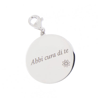 Ciondolo con incisione "Abbi cura di te" in argento 925. Diametro 2 cm