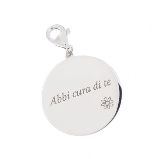 Ciondolo con incisione "Abbi cura di te" in argento 925. Diametro 2 cm