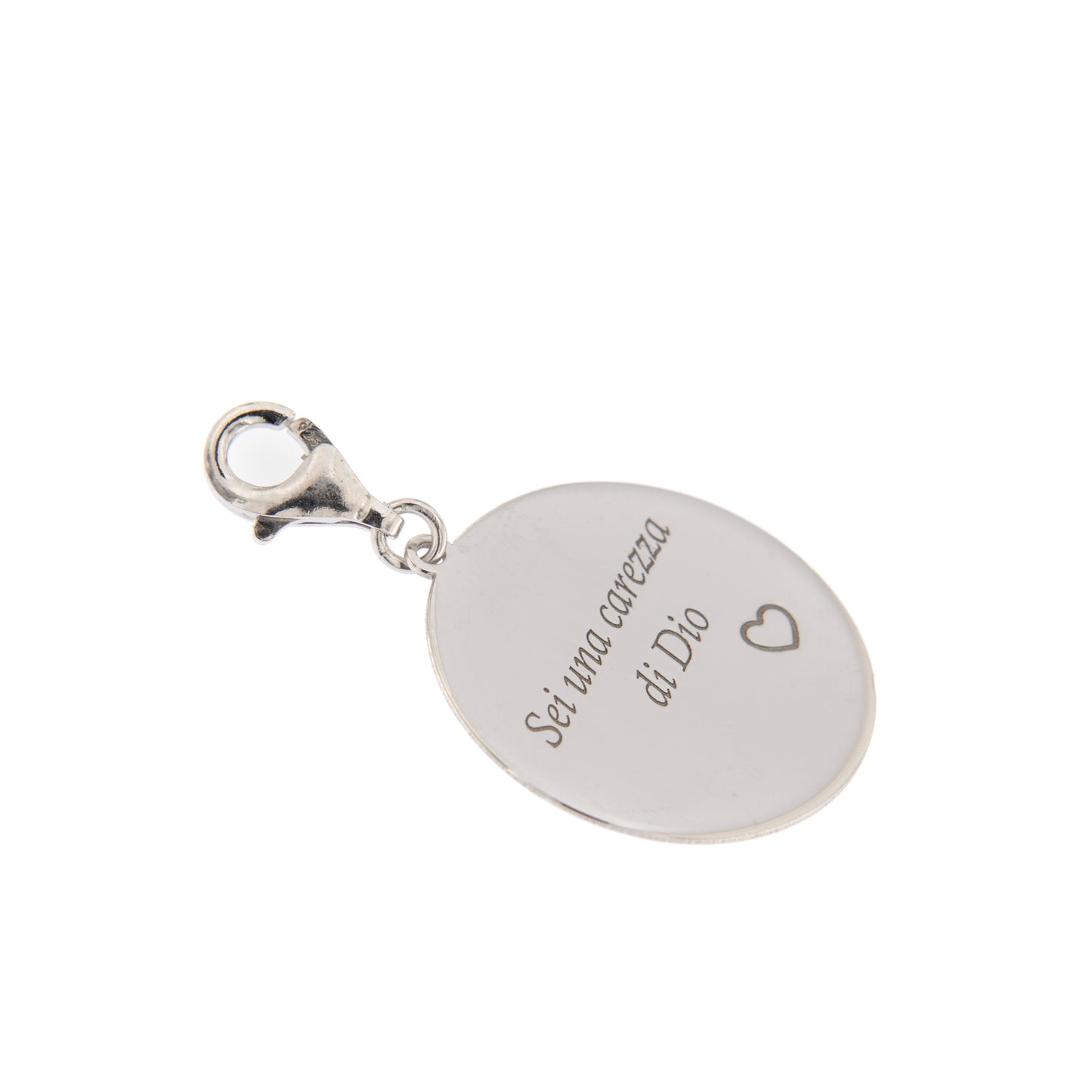Ciondolo con incisione "Sei una carezza di Dio" in argento 925. Diametro 2 cm