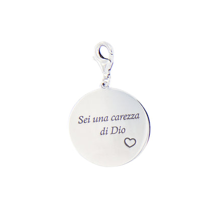 Ciondolo con incisione "Sei una carezza di Dio" in argento 925. Diametro 2 cm