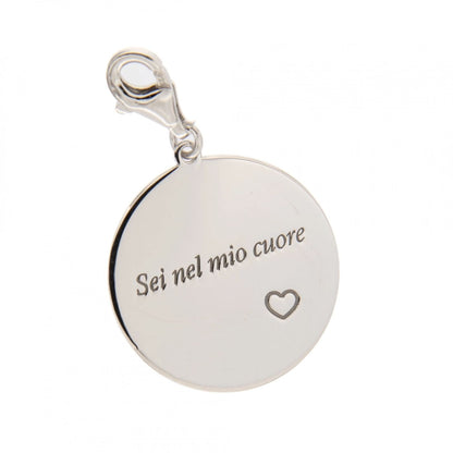 Ciondolo con incisione "Sei nel mio cuore" in argento 925. Diametro 2 cm