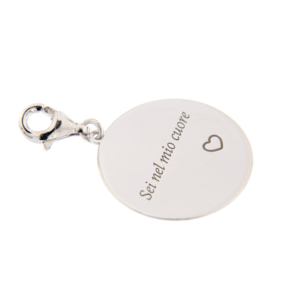 Ciondolo con incisione "Sei nel mio cuore" in argento 925. Diametro 2 cm