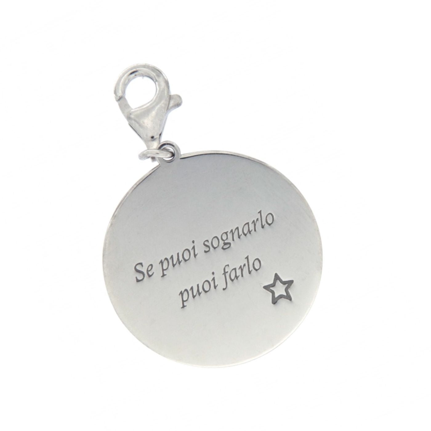 Ciondolo con incisione "Se puoi sognarlo puoi farlo" in argento 925. Diametro 2 cm