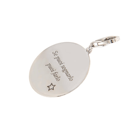 Ciondolo con incisione "Se puoi sognarlo puoi farlo" in argento 925. Diametro 2 cm