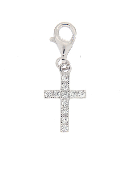 Ciondolo Croce con zirconi in argento 925. Dimensioni 2,5x2 cm