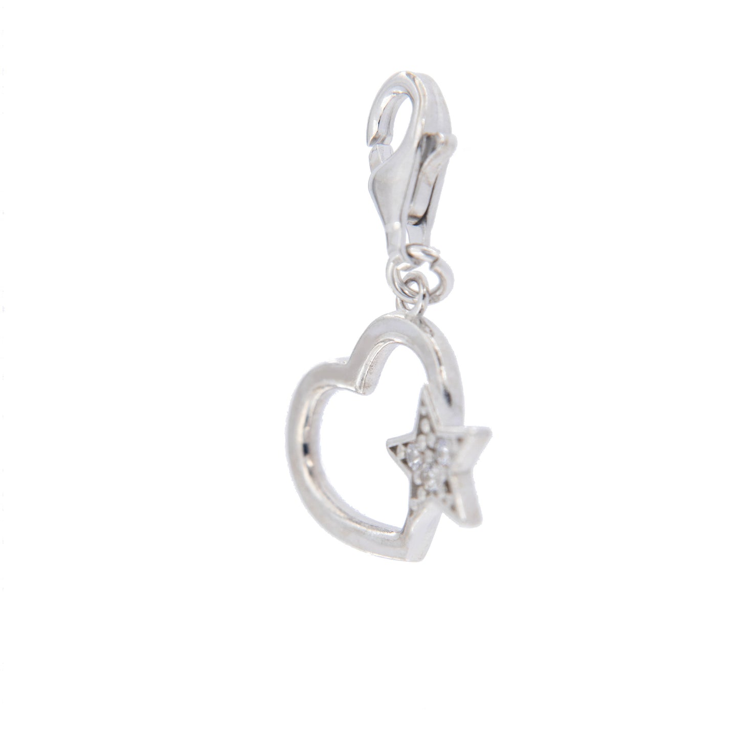 Ciondolo Cuore e stella con zirconi in argento 925. Dimensioni 1x0,6 cm