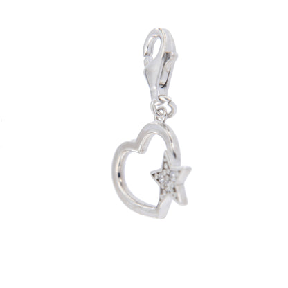 Ciondolo Cuore e stella con zirconi in argento 925. Dimensioni 1x0,6 cm