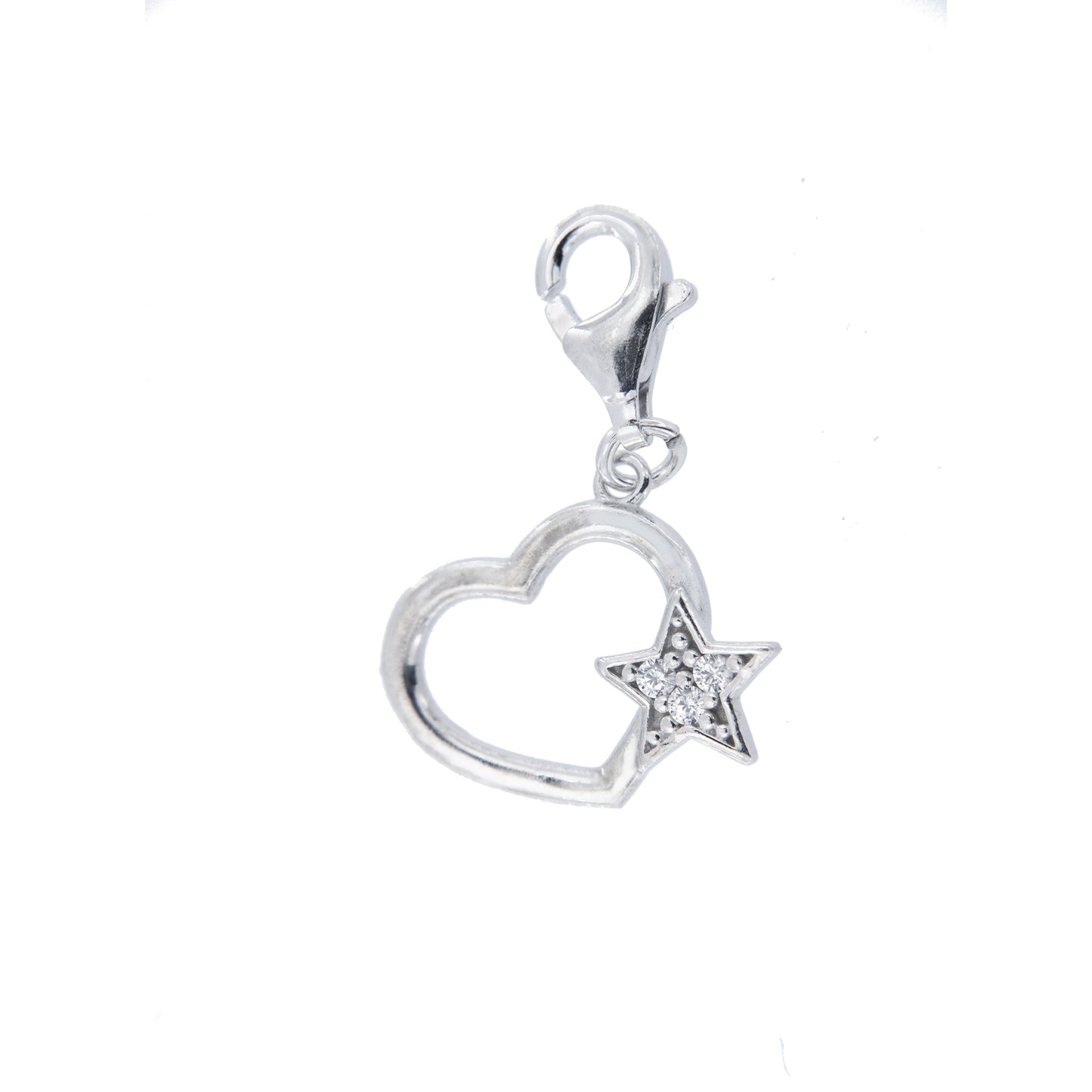 Ciondolo Cuore e stella con zirconi in argento 925. Dimensioni 1x0,6 cm