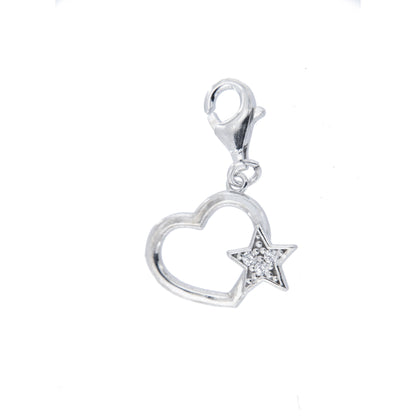 Ciondolo Cuore e stella con zirconi in argento 925. Dimensioni 1x0,6 cm