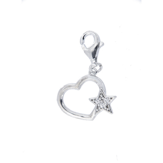 Ciondolo Cuore e stella con zirconi in argento 925. Dimensioni 1x0,6 cm