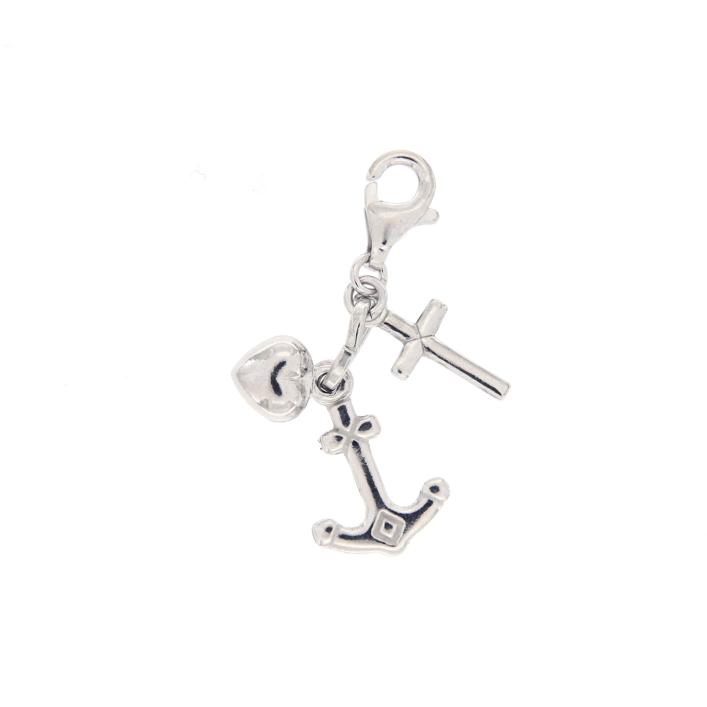 Ciondolo Fede, Speranza, Carità in argento 925. Dimensioni 1x1,5 cm