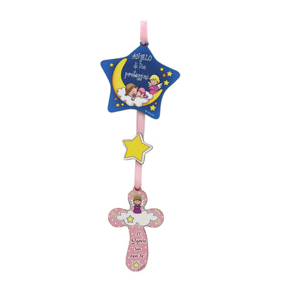Sopraculla bambino e bambina stella e croce Angelo di Dio. Lunghezza 23,5 cm