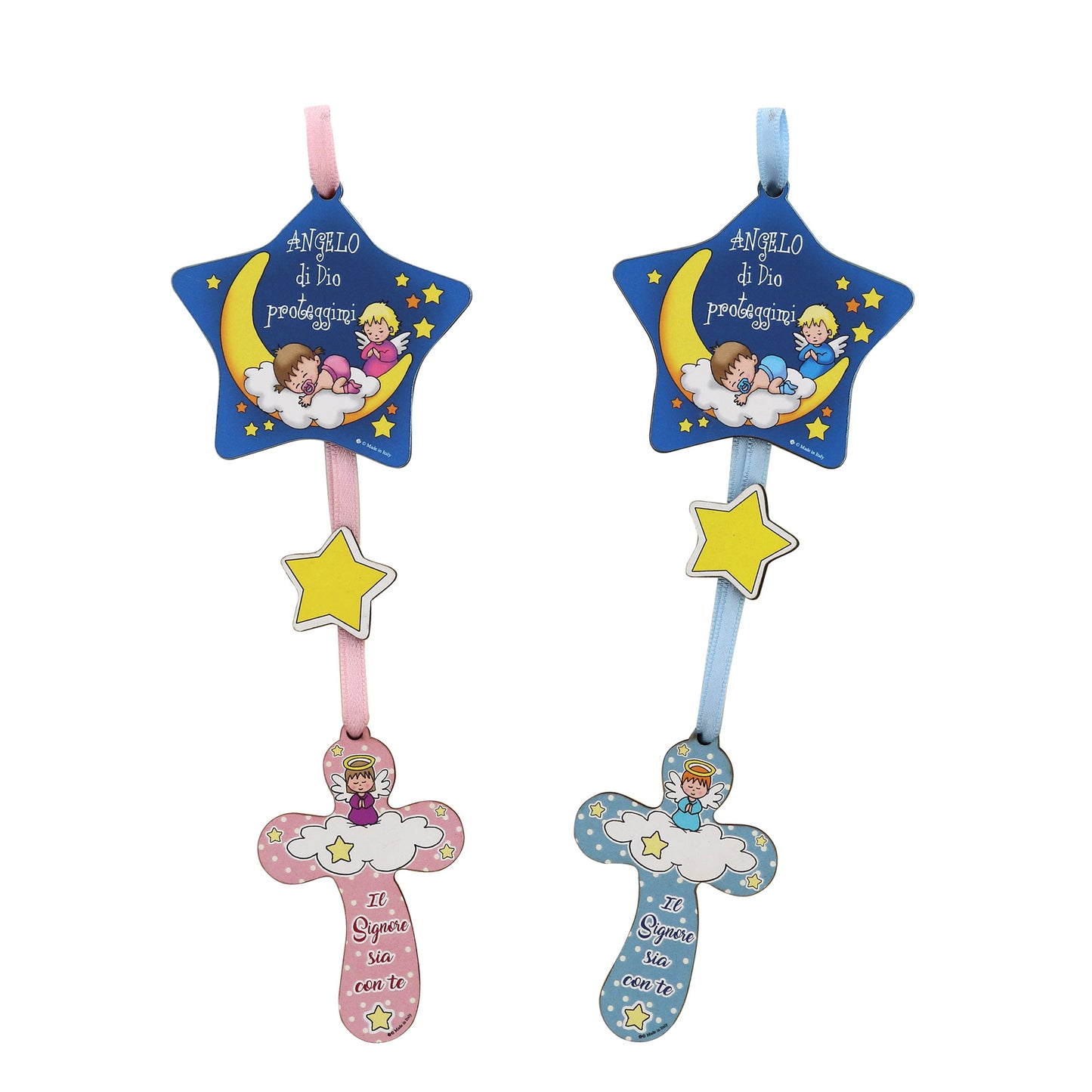 Sopraculla bambino e bambina stella e croce Angelo di Dio. Lunghezza 23,5 cm