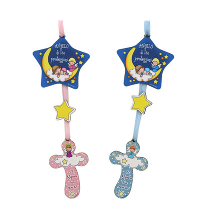 Sopraculla bambino e bambina stella e croce Angelo di Dio. Lunghezza 23,5 cm