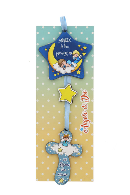 Sopraculla bambino e bambina stella e croce Angelo di Dio. Lunghezza 23,5 cm