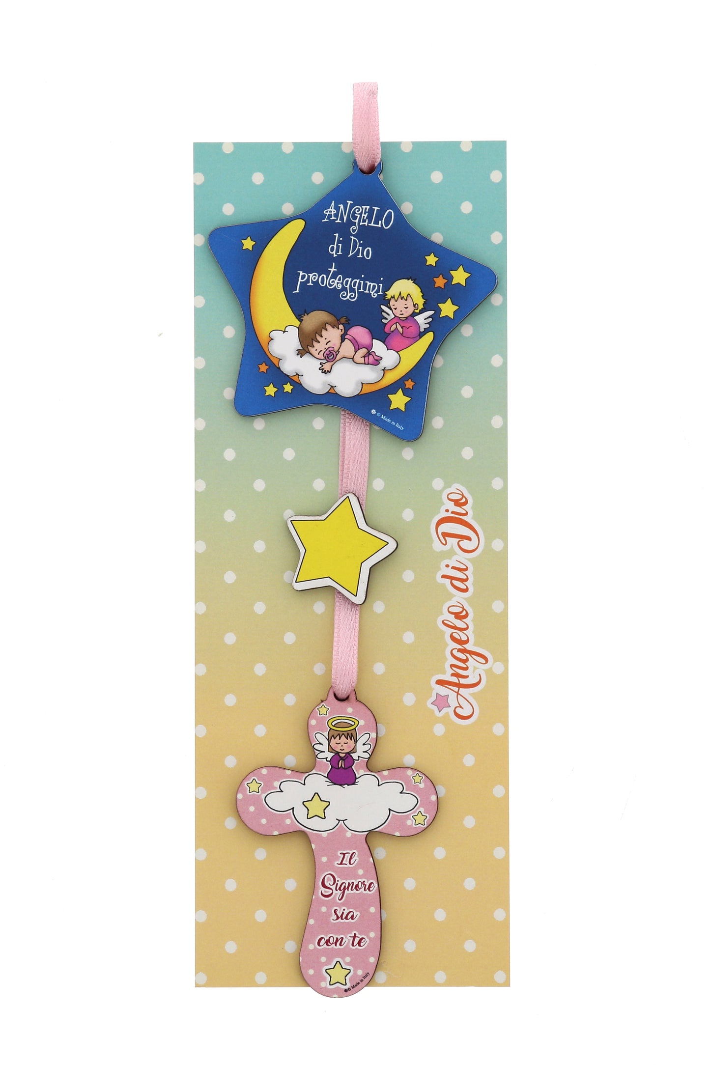 Sopraculla bambino e bambina stella e croce Angelo di Dio. Lunghezza 23,5 cm
