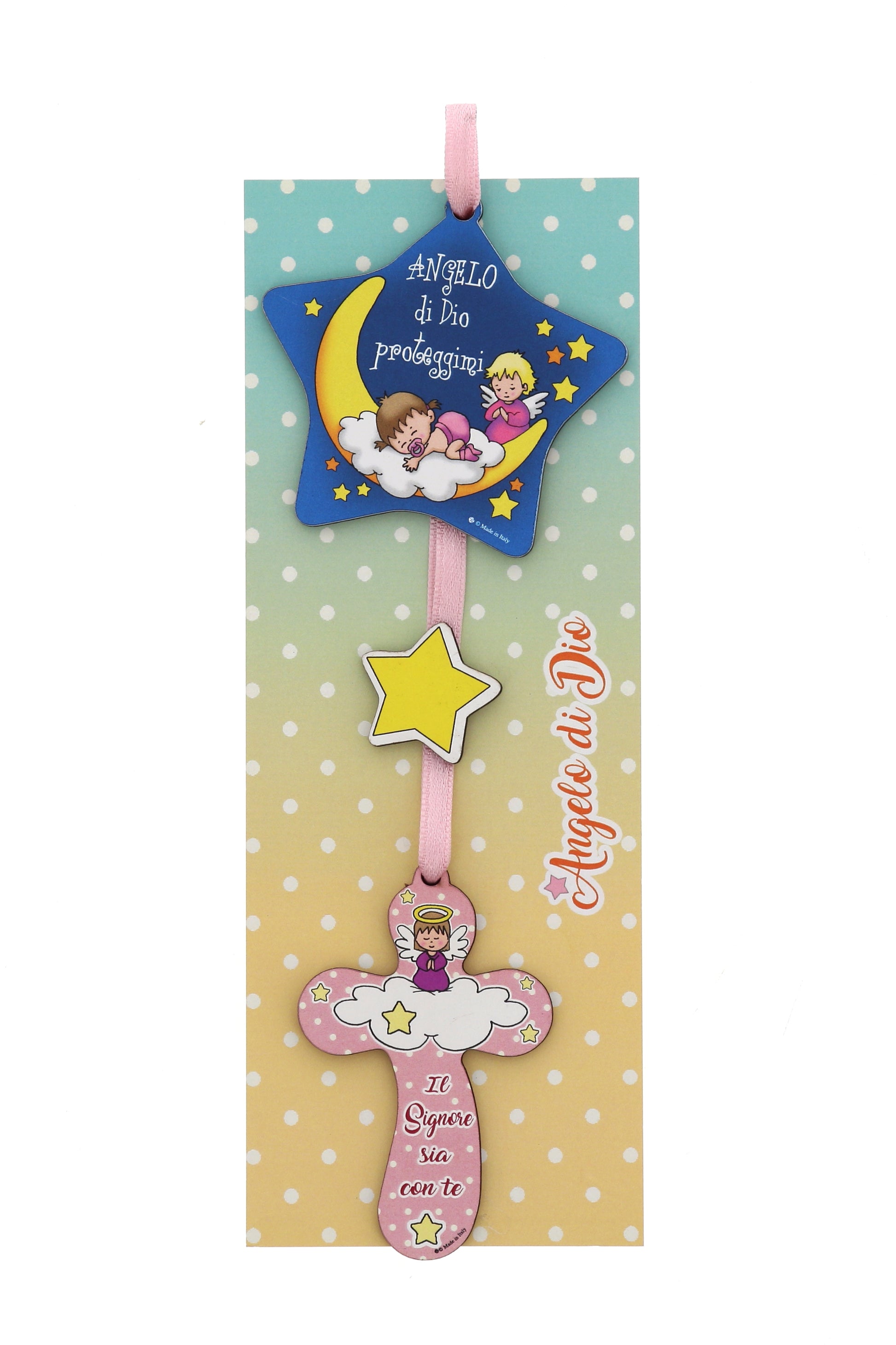 Sopraculla bambino e bambina stella e croce Angelo di Dio. Lunghezza 23,5 cm
