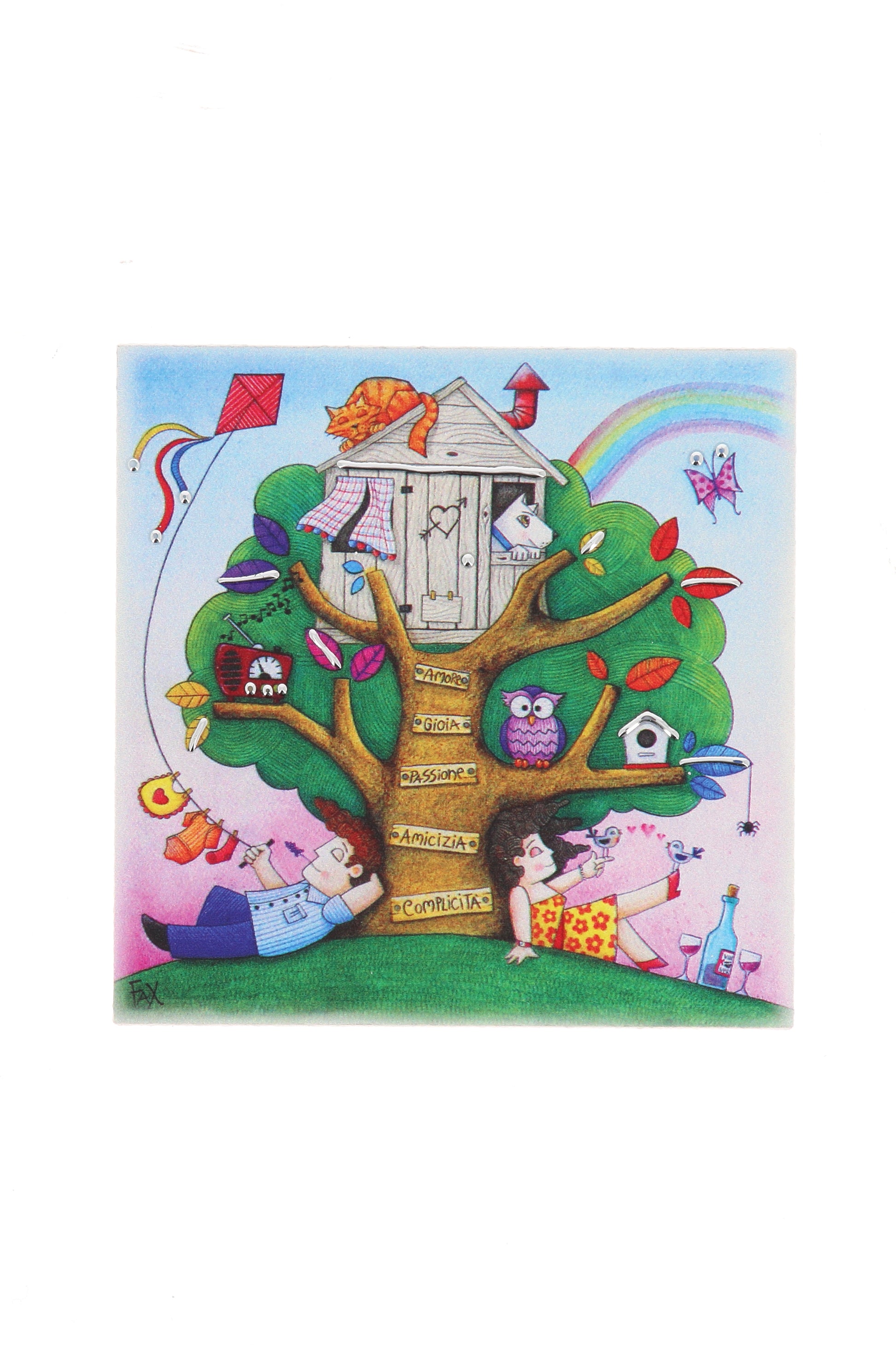 Quadro in resina Albero della Vita con dettagli argentati. Dimensioni 10x10 cm