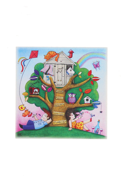 Quadro in resina Albero della Vita con dettagli argentati. Dimensioni 10x10 cm