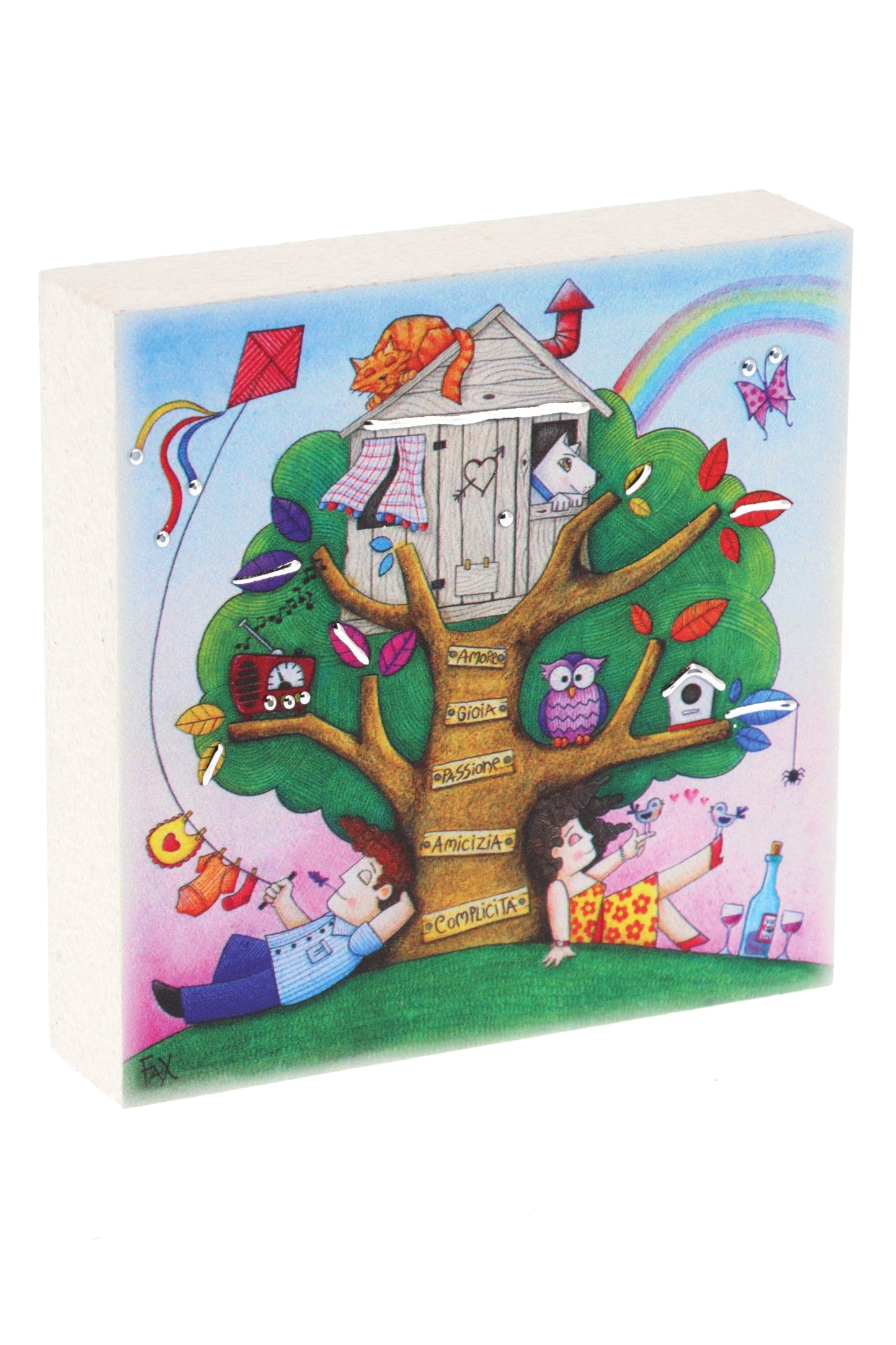 Quadro in resina Albero della Vita con dettagli argentati. Dimensioni 10x10 cm