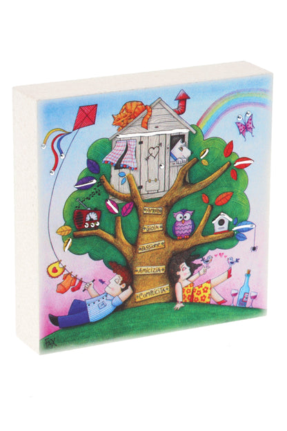 Quadro in resina Albero della Vita con dettagli argentati. Dimensioni 10x10 cm