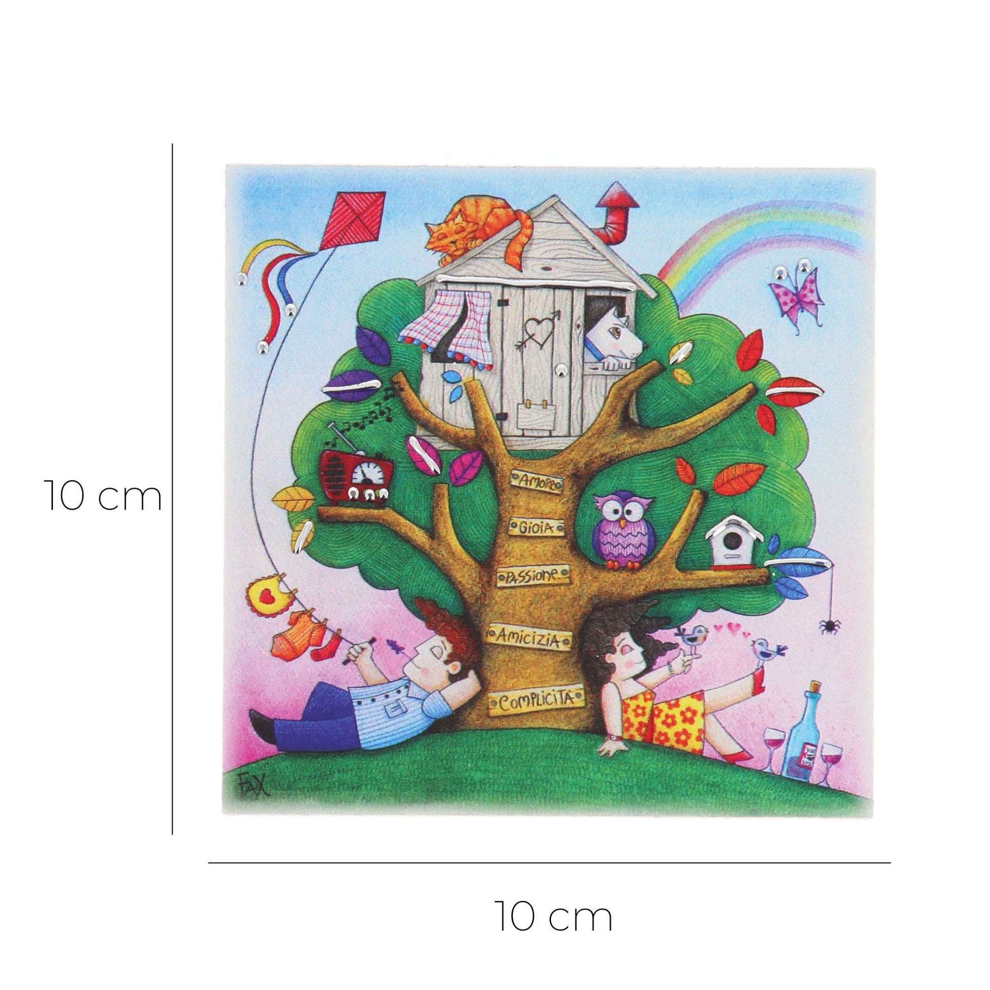 Quadro in resina Albero della Vita con dettagli argentati. Dimensioni 10x10 cm