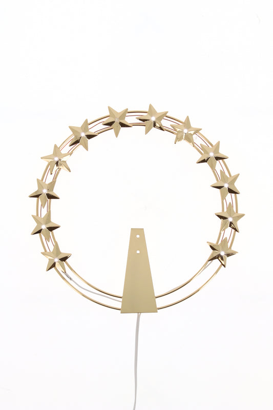 Stellario luminoso 12 stelle in ottone dorato con led. Diametro cm 28