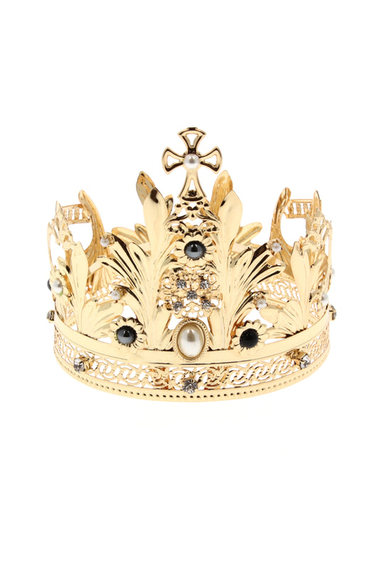 Corona in ottone con perle e strass. Diametro 9 cm