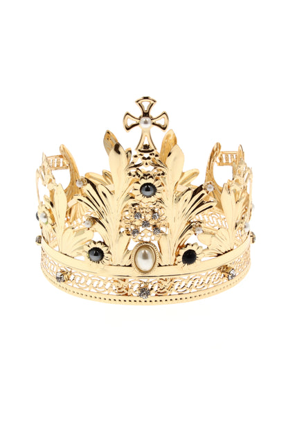 Corona in ottone con perle e strass. Diametro 15 cm