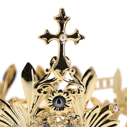 Corona in ottone con perle e strass. Diametro 12 cm