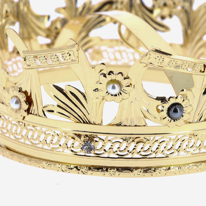 Corona in ottone con perle e strass. Diametro 12 cm
