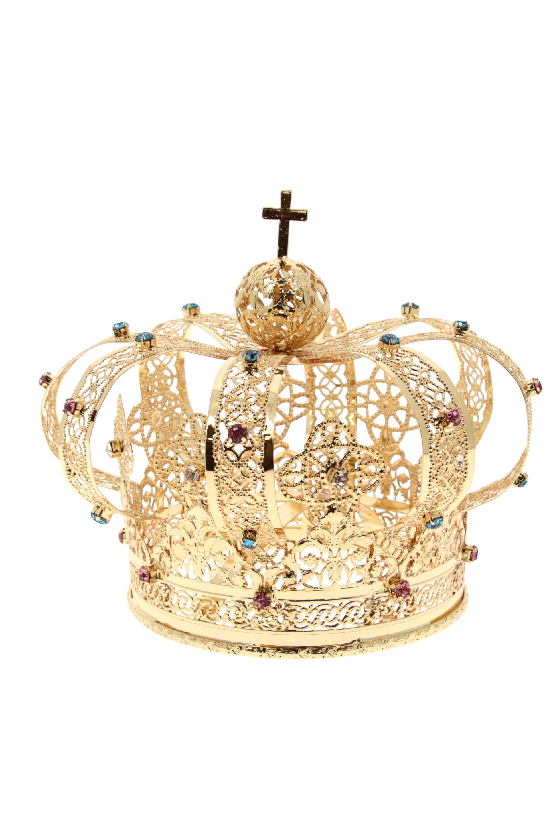 Corona in filigrana di ottone con strass. Diametro 9 cm
