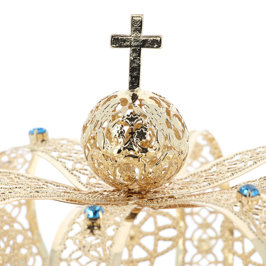 Corona in filigrana di ottone con strass. Diametro 23 cm