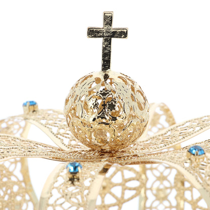 Corona in filigrana di ottone con strass. Diametro 9 cm