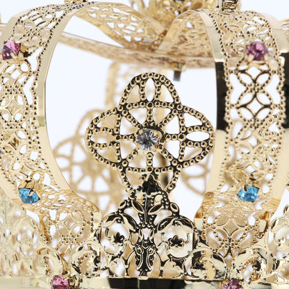 Corona in filigrana di ottone con strass. Diametro 23 cm