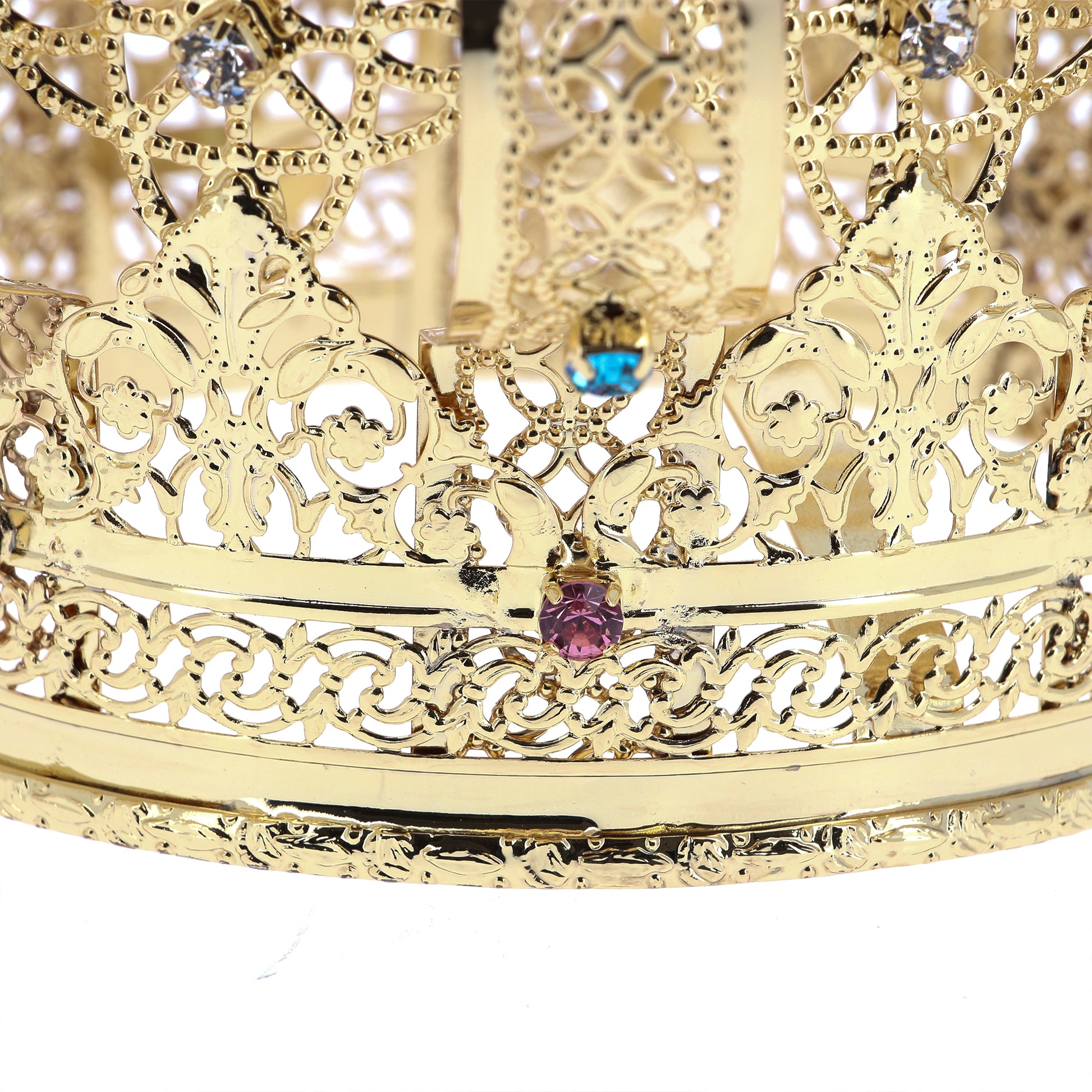Corona in filigrana di ottone con strass. Diametro 17 cm