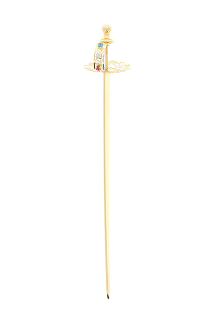 Spada di San Michele in filigrana di ottone oro e strass. Lunghezza 42 cm