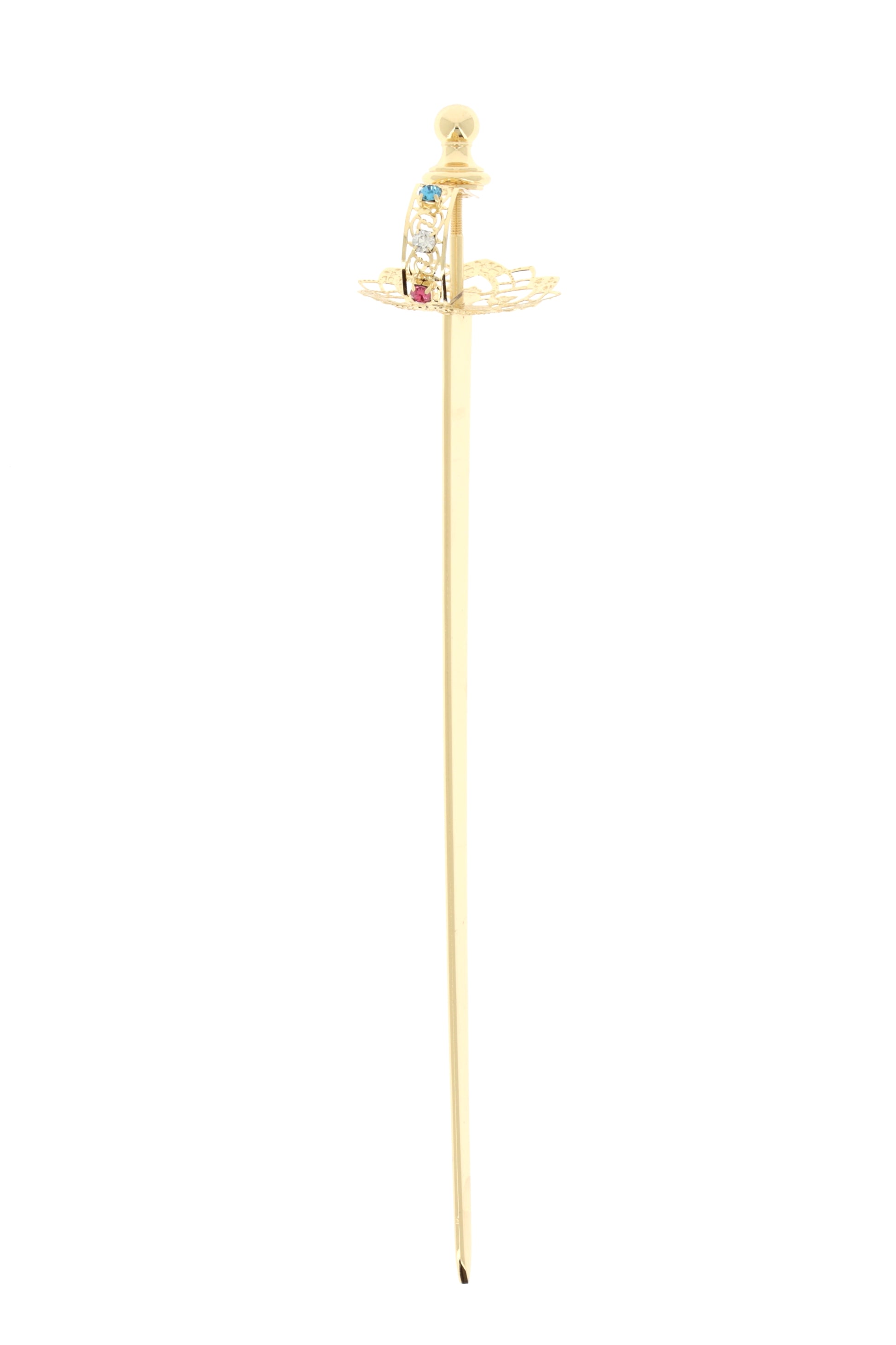 Spada di San Michele in filigrana di ottone oro e strass. Lunghezza 26 cm